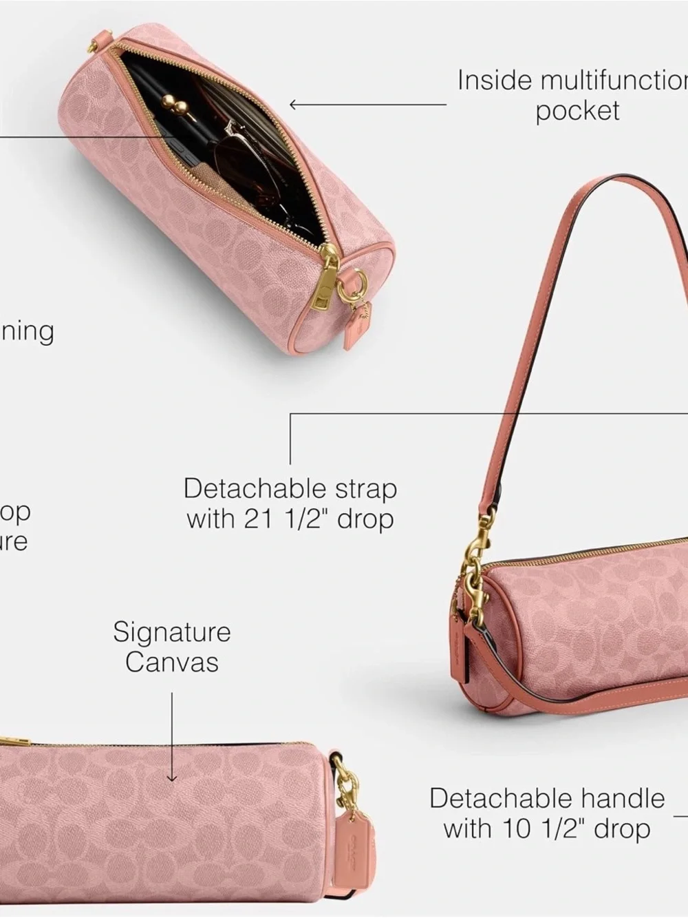 Coach Pink Signature Barrel Shoulder Bag with Gold Hardware